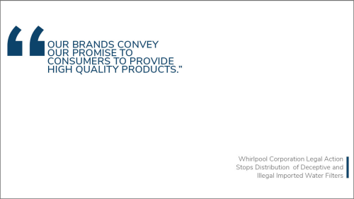 Whirlpool Corporation Legal Action Stops Distribution of Deceptive and Illegal Imported Water Filters