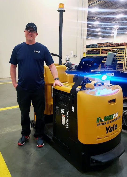 Brian Ross with Hydrogen Fuel Cell Tugger in Whirlpool Cleveland TN plant
