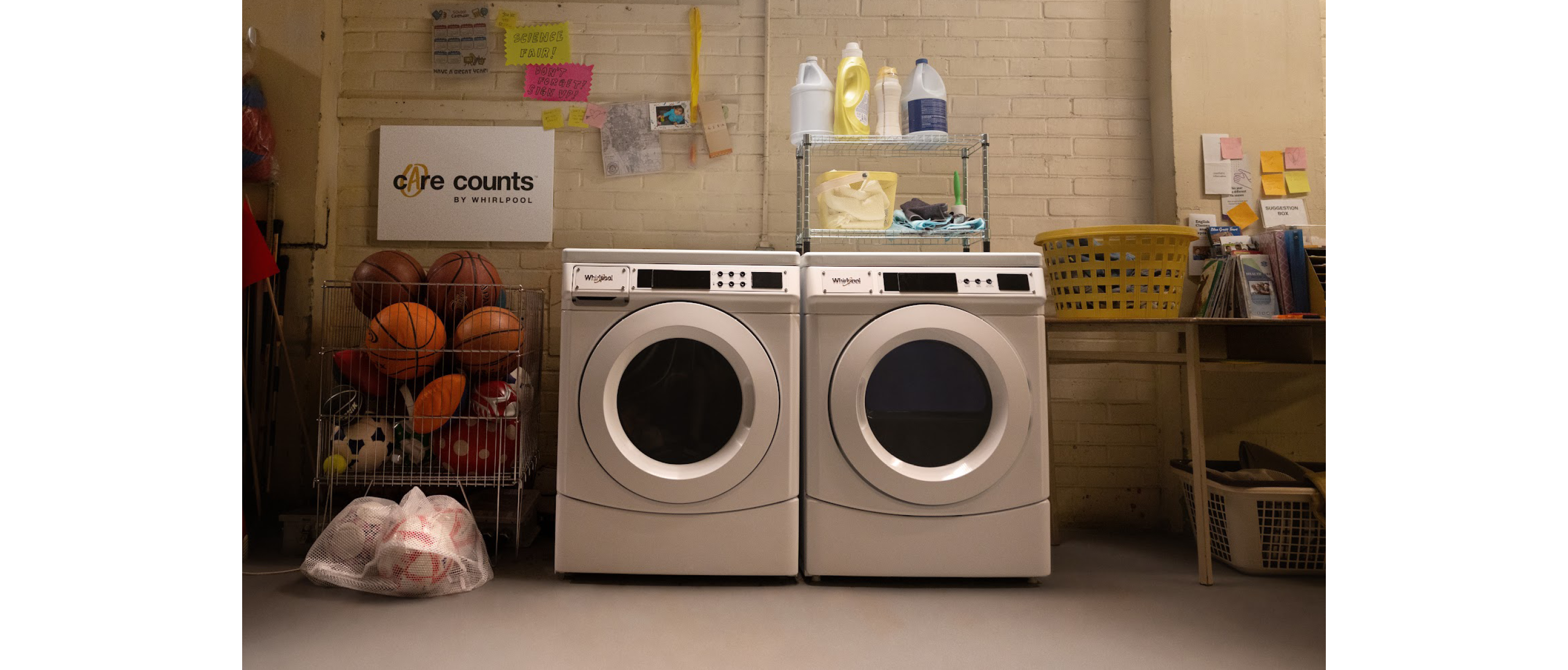 Care Counts image of laundry pair in a school