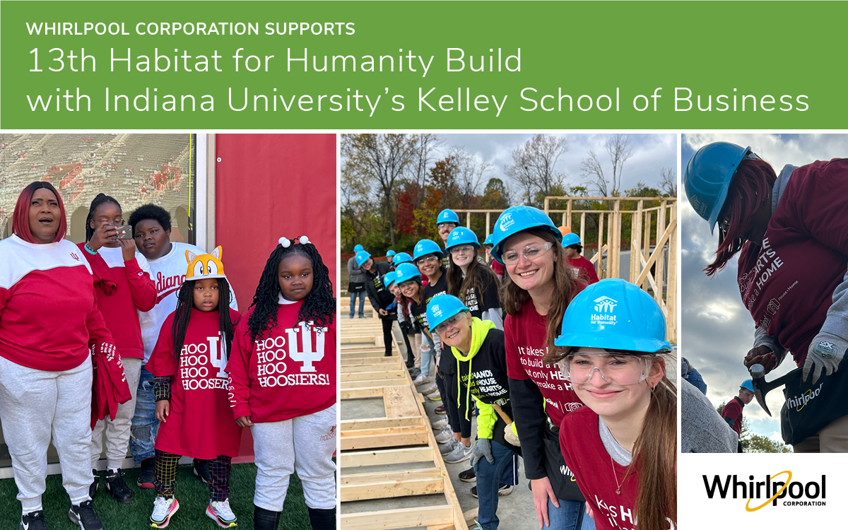 Whirlpool employees and students from IU and the Kelley School worked together building a home for Cherri Morris and her four grandchildren on Friday and the home was dedicated on Saturday at IU’s homecoming game.