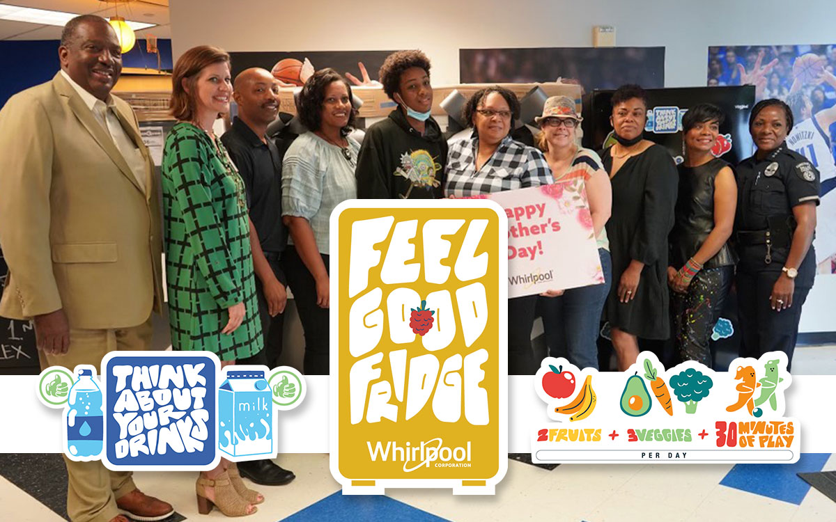 Dallas, TX recipients smiling after receiving Whirlpool Corp "Feel Good Fridges" to fight against food inequality