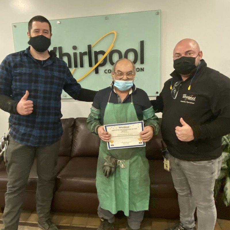 Employee of Month recognition at Whirlpool Fall River manufacturing