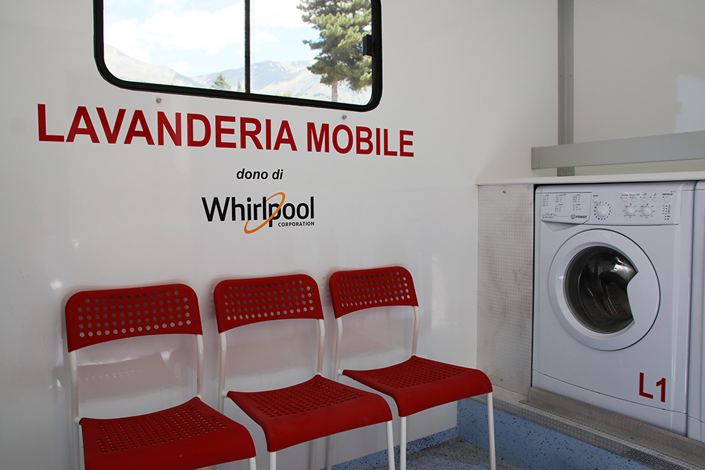 First ever mobile laundromat mobile laundromat by Whirlpool Corporation delivered to Amatrice