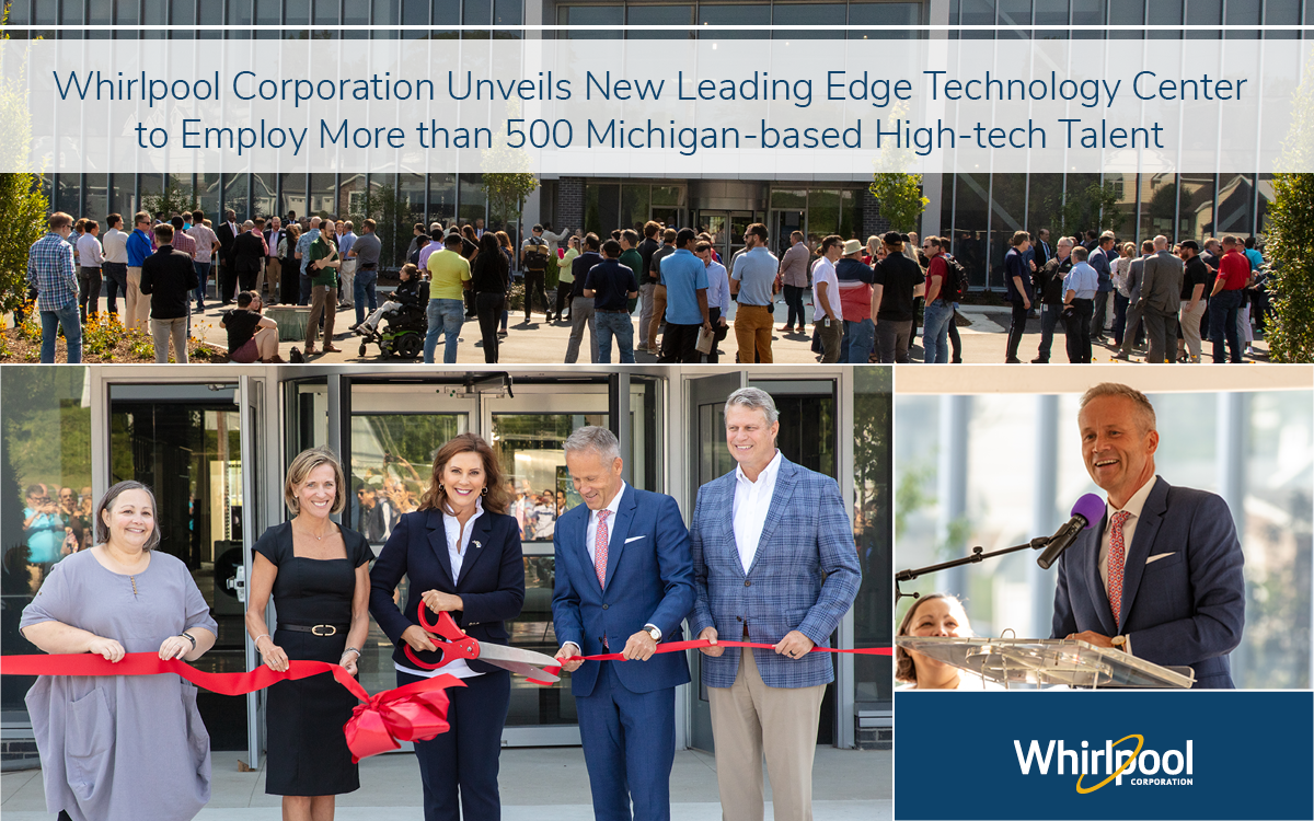 Collage of images from Ribbon Cutting event featuring Michigan's Governor Whitmer